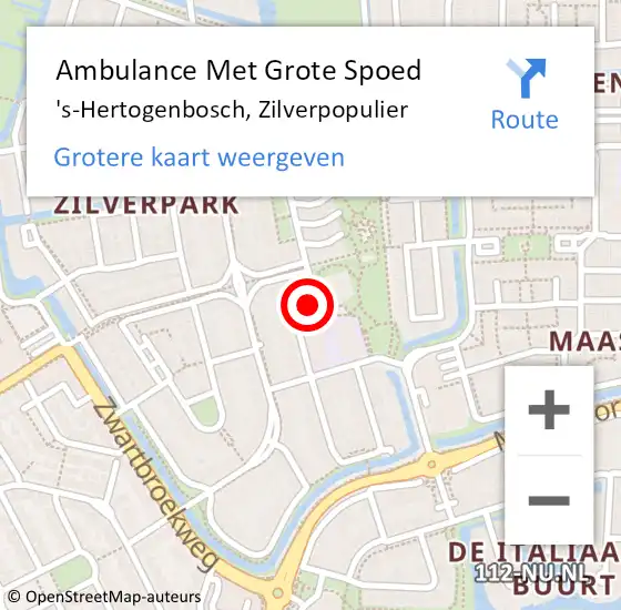 Locatie op kaart van de 112 melding: Ambulance Met Grote Spoed Naar 's-Hertogenbosch, Zilverpopulier op 14 april 2015 17:28