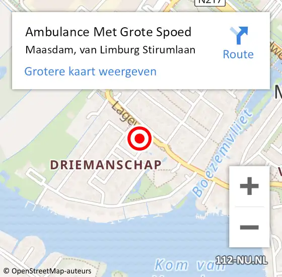 Locatie op kaart van de 112 melding: Ambulance Met Grote Spoed Naar Maasdam, van Limburg Stirumlaan op 14 april 2015 17:31