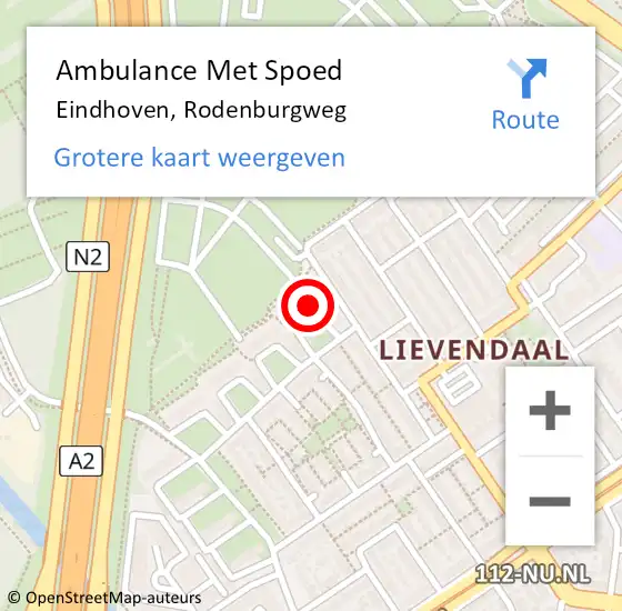 Locatie op kaart van de 112 melding: Ambulance Met Spoed Naar Eindhoven, Rodenburgweg op 14 april 2015 17:41