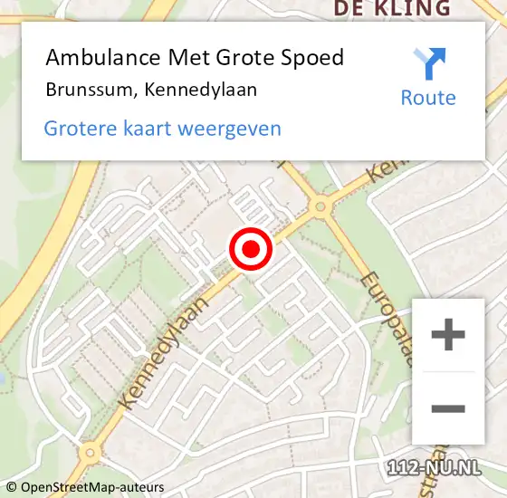 Locatie op kaart van de 112 melding: Ambulance Met Grote Spoed Naar Brunssum, Kennedylaan op 14 april 2015 17:42