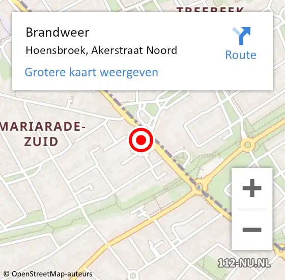 Locatie op kaart van de 112 melding: Brandweer Hoensbroek, Akerstraat Noord op 14 april 2015 18:37