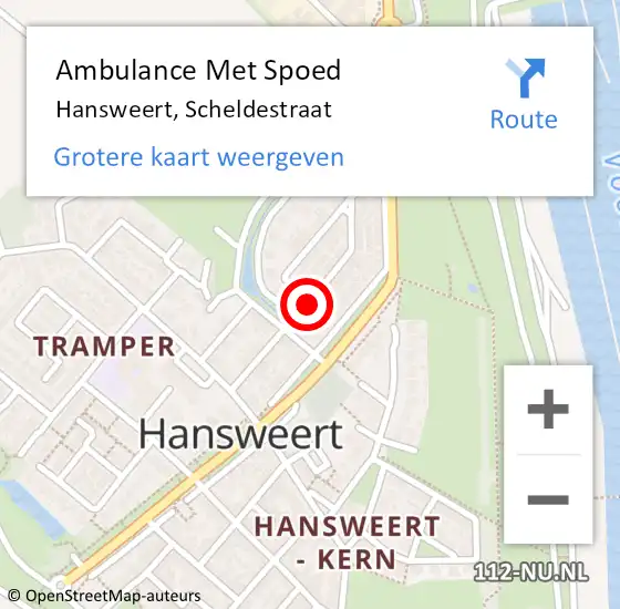 Locatie op kaart van de 112 melding: Ambulance Met Spoed Naar Hansweert, Scheldestraat op 14 april 2015 18:43