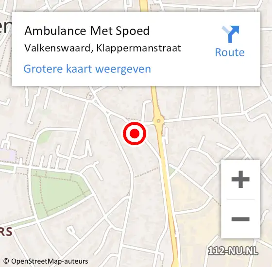 Locatie op kaart van de 112 melding: Ambulance Met Spoed Naar Valkenswaard, Klappermanstraat op 14 april 2015 18:49