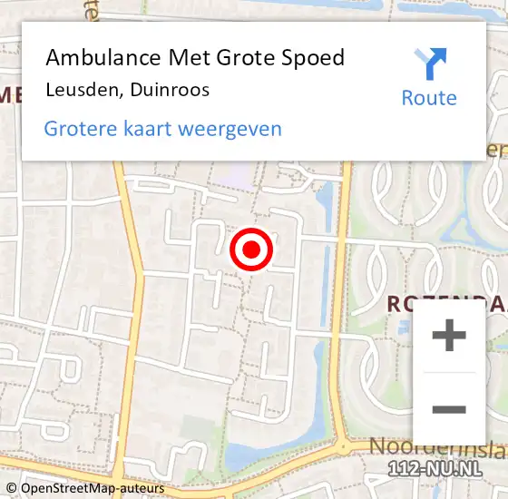 Locatie op kaart van de 112 melding: Ambulance Met Grote Spoed Naar Leusden, Duinroos op 14 april 2015 19:08