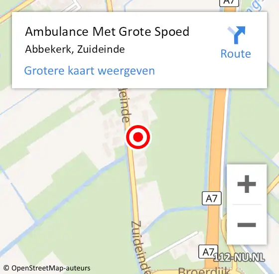 Locatie op kaart van de 112 melding: Ambulance Met Grote Spoed Naar Abbekerk, Zuideinde op 14 april 2015 20:30