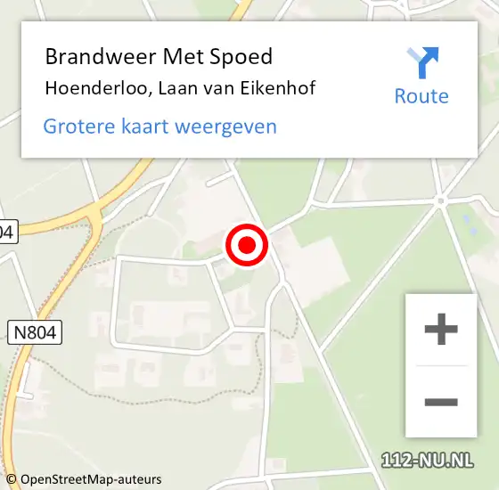 Locatie op kaart van de 112 melding: Brandweer Met Spoed Naar Hoenderloo, Laan van Eikenhof op 14 april 2015 20:37