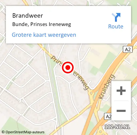 Locatie op kaart van de 112 melding: Brandweer Bunde, Prinses Ireneweg op 14 april 2015 20:38