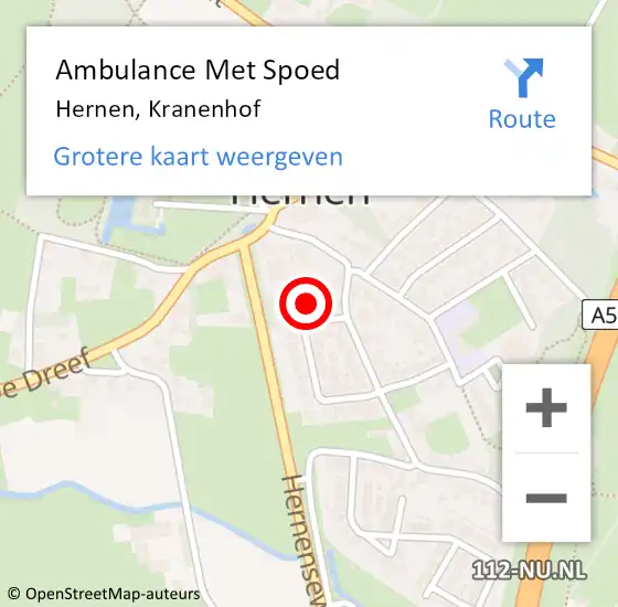 Locatie op kaart van de 112 melding: Ambulance Met Spoed Naar Hernen, Kranenhof op 14 april 2015 21:40