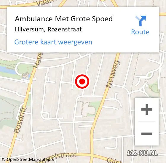 Locatie op kaart van de 112 melding: Ambulance Met Grote Spoed Naar Hilversum, Rozenstraat op 14 april 2015 23:17