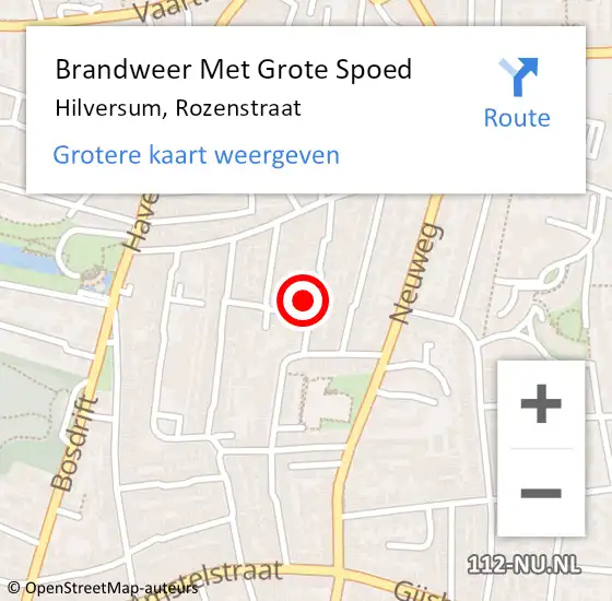 Locatie op kaart van de 112 melding: Brandweer Met Grote Spoed Naar Hilversum, Rozenstraat op 14 april 2015 23:24