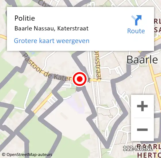 Locatie op kaart van de 112 melding: Politie Baarle Nassau, Katerstraat op 15 april 2015 02:49