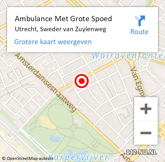 Locatie op kaart van de 112 melding: Ambulance Met Grote Spoed Naar Utrecht, Sweder van Zuylenweg op 15 april 2015 05:11
