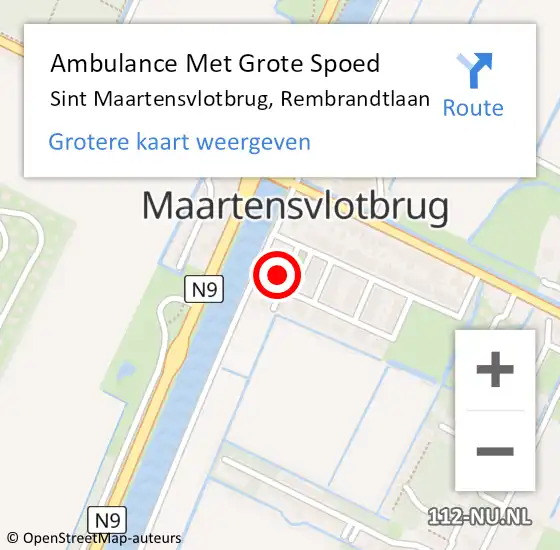 Locatie op kaart van de 112 melding: Ambulance Met Grote Spoed Naar Sint Maartensvlotbrug, Rembrandtlaan op 15 april 2015 05:28