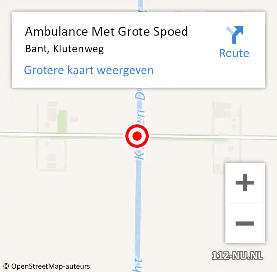 Locatie op kaart van de 112 melding: Ambulance Met Grote Spoed Naar Bant, Klutenweg op 15 april 2015 08:13