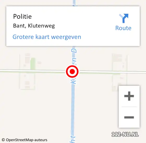 Locatie op kaart van de 112 melding: Politie Bant, Klutenweg op 15 april 2015 08:15