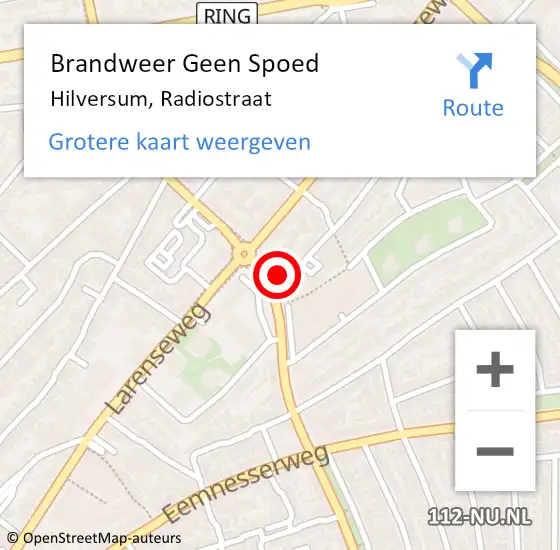 Locatie op kaart van de 112 melding: Brandweer Geen Spoed Naar Hilversum, Radiostraat op 15 april 2015 08:47