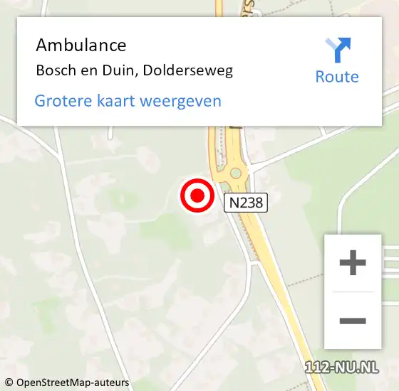 Locatie op kaart van de 112 melding: Ambulance Bosch en Duin, Dolderseweg op 15 april 2015 09:12