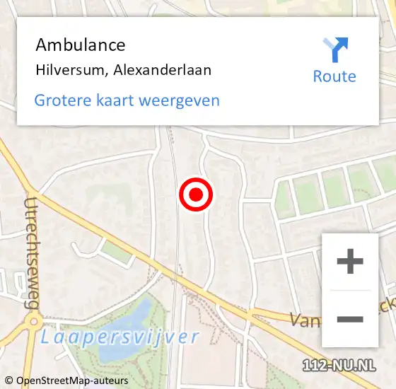 Locatie op kaart van de 112 melding: Ambulance Hilversum, Alexanderlaan op 15 april 2015 10:00