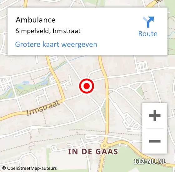 Locatie op kaart van de 112 melding: Ambulance Simpelveld, Irmstraat op 15 april 2015 11:37