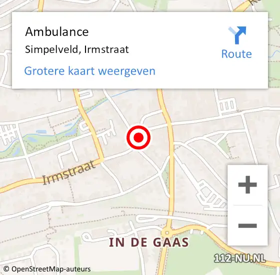 Locatie op kaart van de 112 melding: Ambulance Simpelveld, Irmstraat op 15 april 2015 11:42