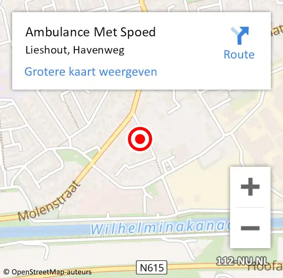 Locatie op kaart van de 112 melding: Ambulance Met Spoed Naar Lieshout, Havenweg op 15 april 2015 12:13