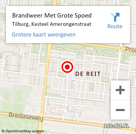 Locatie op kaart van de 112 melding: Brandweer Met Grote Spoed Naar Tilburg, Kasteel Amerongenstraat op 15 april 2015 14:16