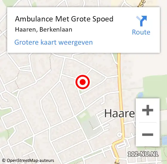 Locatie op kaart van de 112 melding: Ambulance Met Grote Spoed Naar Haaren, Berkenlaan op 15 april 2015 14:51