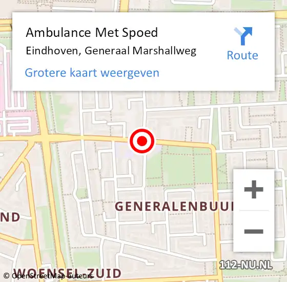 Locatie op kaart van de 112 melding: Ambulance Met Spoed Naar Eindhoven, Generaal Marshallweg op 15 april 2015 15:26
