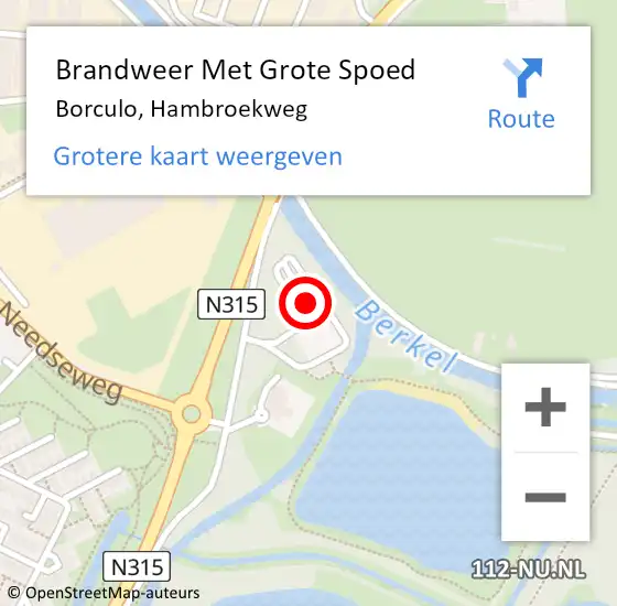 Locatie op kaart van de 112 melding: Brandweer Met Grote Spoed Naar Borculo, Hambroekweg op 15 april 2015 15:39