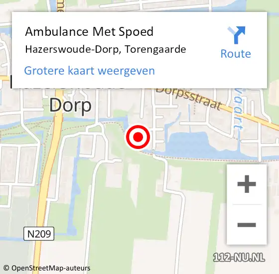 Locatie op kaart van de 112 melding: Ambulance Met Spoed Naar Hazerswoude-Dorp, Torengaarde op 15 april 2015 15:40