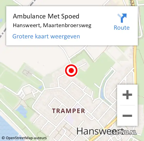 Locatie op kaart van de 112 melding: Ambulance Met Spoed Naar Hansweert, Maartenbroersweg op 15 april 2015 17:09