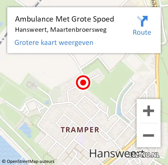 Locatie op kaart van de 112 melding: Ambulance Met Grote Spoed Naar Hansweert, Maartenbroersweg op 15 april 2015 17:12