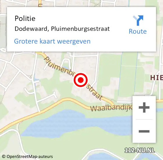 Locatie op kaart van de 112 melding: Politie Dodewaard, Pluimenburgsestraat op 5 november 2013 08:12