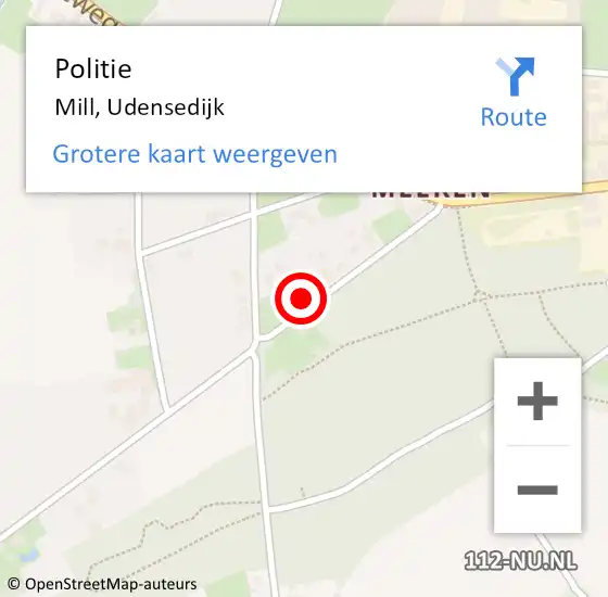 Locatie op kaart van de 112 melding: Politie Mill, Udensedijk op 15 april 2015 17:39