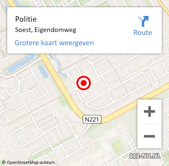 Locatie op kaart van de 112 melding: Politie Soest, Eigendomweg op 15 april 2015 18:16