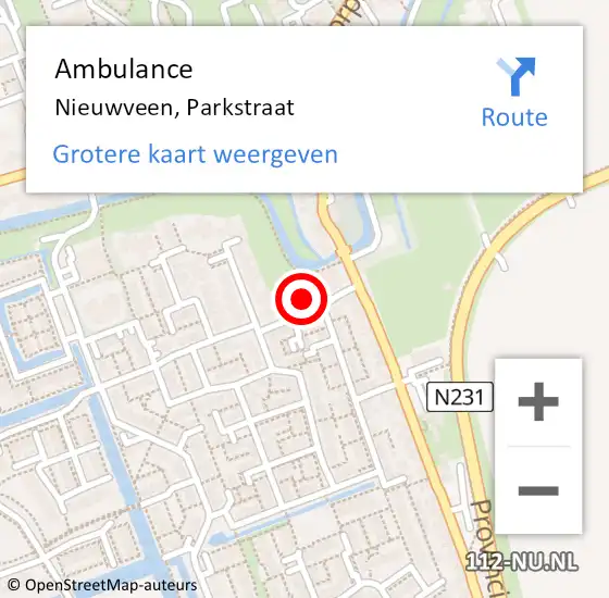 Locatie op kaart van de 112 melding: Ambulance Nieuwveen, Parkstraat op 15 april 2015 18:41