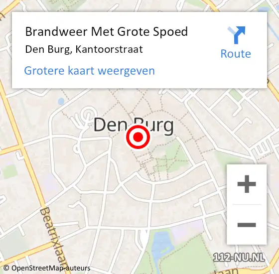 Locatie op kaart van de 112 melding: Brandweer Met Grote Spoed Naar Den Burg, Kantoorstraat op 15 april 2015 19:00