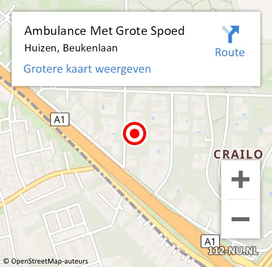 Locatie op kaart van de 112 melding: Ambulance Met Grote Spoed Naar Huizen, Beukenlaan op 16 april 2015 00:13