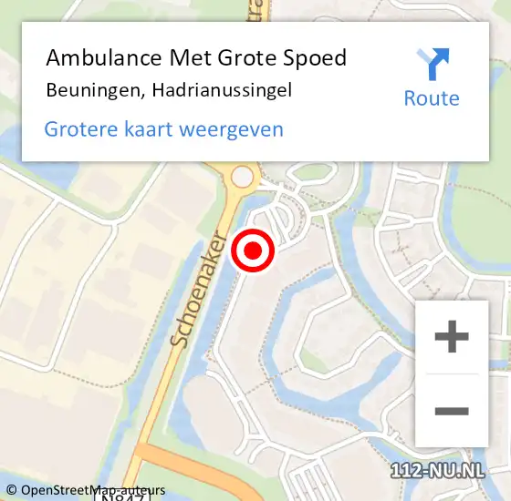 Locatie op kaart van de 112 melding: Ambulance Met Grote Spoed Naar Beuningen, Hadrianussingel op 16 april 2015 01:01