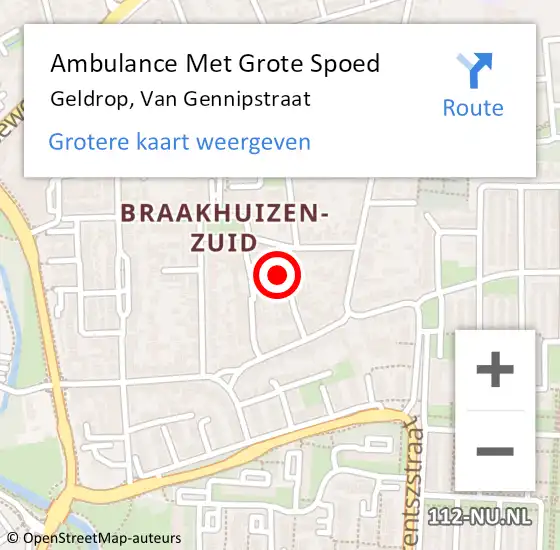 Locatie op kaart van de 112 melding: Ambulance Met Grote Spoed Naar Geldrop, Van Gennipstraat op 16 april 2015 05:43