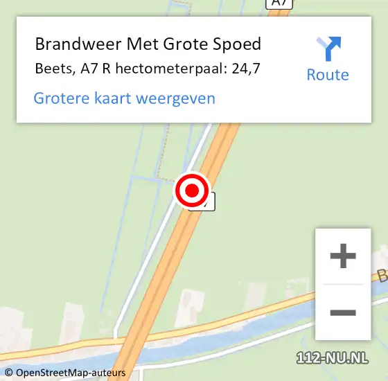 Locatie op kaart van de 112 melding: Brandweer Met Grote Spoed Naar Beets, A7 R hectometerpaal: 24,7 op 16 april 2015 06:36