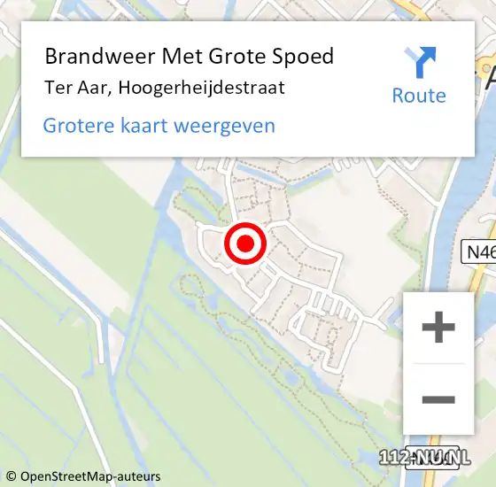 Locatie op kaart van de 112 melding: Brandweer Met Grote Spoed Naar Ter Aar, Hoogerheijdestraat op 16 april 2015 09:08