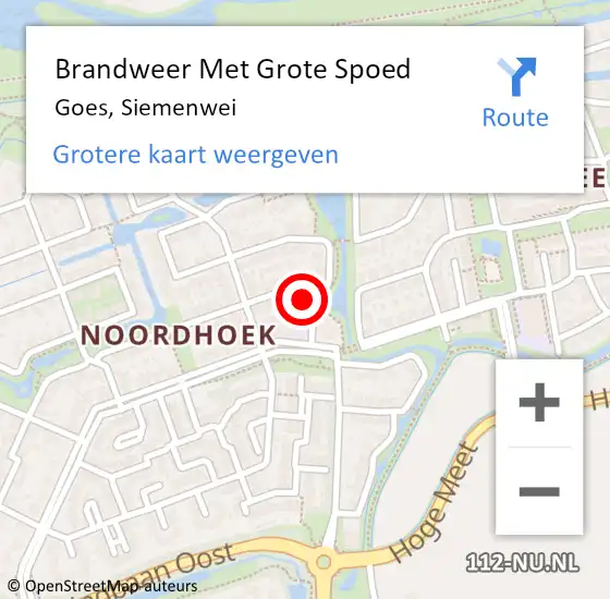 Locatie op kaart van de 112 melding: Brandweer Met Grote Spoed Naar Goes, Siemenwei op 16 april 2015 12:18