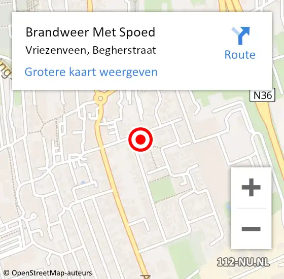 Locatie op kaart van de 112 melding: Brandweer Met Spoed Naar Vriezenveen, Begherstraat op 16 april 2015 12:32