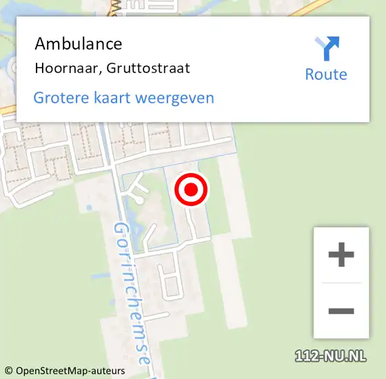 Locatie op kaart van de 112 melding: Ambulance Hoornaar, Gruttostraat op 16 april 2015 13:55