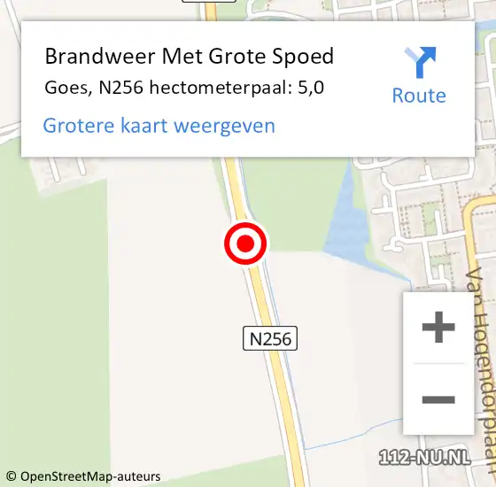 Locatie op kaart van de 112 melding: Brandweer Met Grote Spoed Naar Goes, N256 hectometerpaal: 5,0 op 16 april 2015 14:44