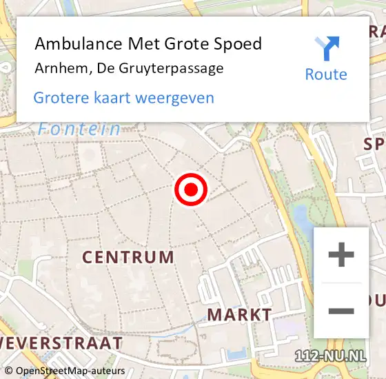 Locatie op kaart van de 112 melding: Ambulance Met Grote Spoed Naar Arnhem, De Gruyterpassage op 16 april 2015 14:51