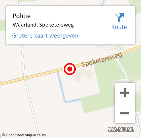 Locatie op kaart van de 112 melding: Politie Waarland, Speketersweg op 16 april 2015 15:27