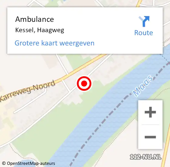 Locatie op kaart van de 112 melding: Ambulance Kessel, Haagweg op 16 april 2015 15:39