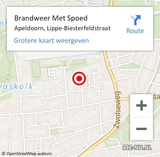 Locatie op kaart van de 112 melding: Brandweer Met Spoed Naar Apeldoorn, Lippe-Biesterfeldstraat op 5 november 2013 09:50